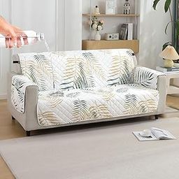 HOKIPO Quilted Printed Waterproof Sofa Cover Mat for 3 Seater Sofa with Pockets on Armrest Cover - Palm Leaves Forest Green (NEW-AR-5228-P3)-image-37
