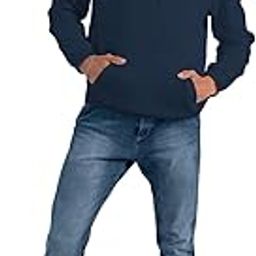 Plain Solid Cotton Navy Blue Unisex Hoodie-image-61