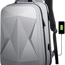 Hard shell Business Travel Laptop Backpack with USB Charging Port Daypack for Men Women (DESIGN-1, SILVER-1)-image-12