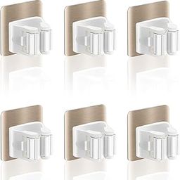 XIANGLONGY 6 Pieces Wall Mounted Broom Holder Strong Self Adhesive Wall Mounted Broom Holder No Need to Punch Wall Broom Hooks, Wall Mounted Broom Hooks for Bathroom-image-38