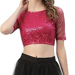 Women's Net Sequin Embroidered Sheer Sleeves Crop Top for Wedding Party Festives-image-78
