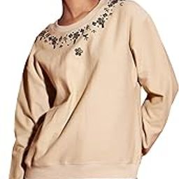 Beige Terry Neck Embroidered Reverse Terry Sweatshirt-image-65