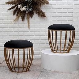 Greetwood Metal Ottoman Stool for Living Room, Home Office Furniture/Seating Pouffe for Dressing, Decors/Cage-Style Side Table for Chair Sofa with Cushion (16-Inch, Golden-Black) - 02 Pc-image-63