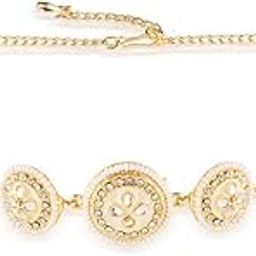 Gold Plated Kundan Hairband for Women & Girls | Tiara Head Piece | Sheeshphool Pearl Matha Patti | Fusion Ethnic Hair Accessory, Off White-image-63