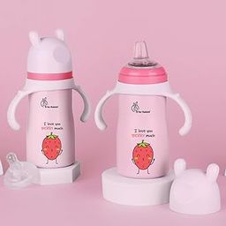 R for Rabbit Steebo Fusion Premium Stainless Steel Spout Cup for Baby, Leak & Spill Proof BPA Free Soft Silicone Straw Drinking Spout Sipper Bottle for Baby Boy & Girl of 6+ Months (270ml, Pink)-35