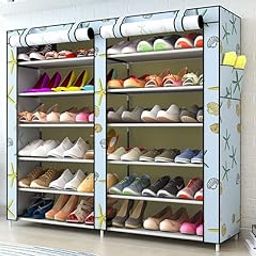 Sterling Shoe Rack With Cover for Home, 12 Layer Shoes Stand for Home, Multipurpose Storage Rack with Dustproof Cover & Wardrobe & Metal Pipe Oxford Fabric| Chappal Stand| (Printed Blue)-image-1