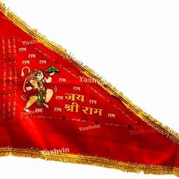 Pack of 2 Bajrangbali Satin Red Flag Hanuman Ji Flag Jai Shree Ram Jhanda Triangle Outdoor/indoor with Gota Work Pataka for Home Navratri Dhwaj ()NW154-picture-9