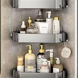 Royal-Pro Self Adhesive Drill Free Bathroom Organsier Shelf for Wall Corner Pack of 3 Shelf for Bathroom Accessories Set-3