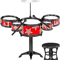 Secret Desire Simulation Kids Drum Toys Playset Jazz Drum Kits for Kids Boys Holiday S Red with Chair-picture-25