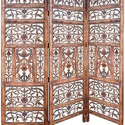 Star Wooden Handicrafts Handmade Pine Wooden Screen Partition Made of Mango Wood Jali Tree Style Decor Room Divider (Brown) (Size- 72" X 20" X 3") (3 Panel) (5'1")-picture-28
