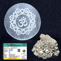 SHIVAM AGATE Natural Selenite Charging Plate with Om Mandala & Certified Pyrite Stone Set | Reiki Healing Tools for Energy Cleansing, Wealth Creation & Business Luck | Vastu & Crystal Charging Plate-image-80