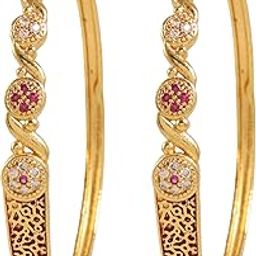 One Gram Gold Plated Traditional American Diamond Stone Bangles for Women and Girls (4023)-image-6