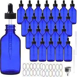 AuroTrends Glass Dropper Bottles 60ml 24 Pack Tincture Bottles with Dropper Blue 2oz Dropper Bottles Glass with Funnel Stickers Plastic Dropper (2oz 24pcs)-image-11