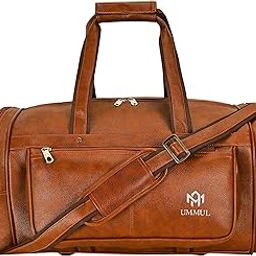 Vegan Leather Duffle Bag, Brown, Travel Shoulder Bag with Multiple Zippers (Tan)-image-16