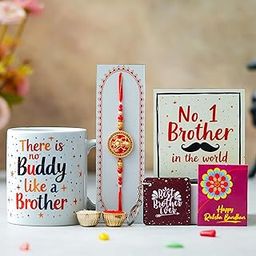 TONKWALAS Rakhi for Brother with Printed Mug, Keychain, Showpiece Combo Pack of 6 (Greeting Card,Roli Chawal,Rakhi,Printed Mug,Keychain,Desktop Showpiece)|Best Gift for Men.-28
