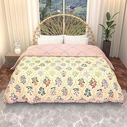 Kuber Industries 220 GSM Reversible AC Comforter for Double Bed | All Weather Warm & Soft Microfiber Quilt | Beautifully Crafted Razai, Duvet & Kambal for Home | Floral -Beige-9