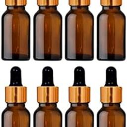 Set of 8-15 ml Glass round amber bottles with golden dropper silicon teat refillable leak proof for essential oils serum bottle and face oils-image-7