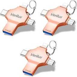 Verilux 4 in 1 Flash Drive 64GB USB with Lightning Micro Type-C Interface Mini Hangable Compatible with Phone Pad Android PC and More Devices Rose Golden 3 PCS-image-76
