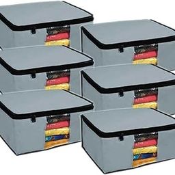 JEYANG Non Woven Saree Cover And Cloth Organizer with Clear Window for Wardrobe Storage for Towels, Bedsheets, Clothes, Sarees And Lehenga (Grey, Pack of 6)-image-96