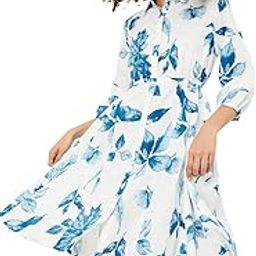 Women's Half Sleeves Spread Collar Cotton Printed Shirt Dress-image-29