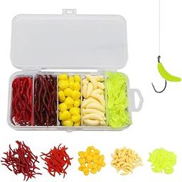 Proberos® 161Pcs Fishing Lures Assorted Soft Lure Fishing Baits Realistic Colored Earthworm Baits Mealworm Baits Jigging Fishing Baits Fishing Baits for Freshwater Fishing, with Box-image-46