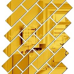 Wall1ders 25 Rectangle Acrylic Mirror Stickers for Wall, Decorative Items Home Decoration for Bedroom, Living Room, Office, Study Room (Golden)-image-33