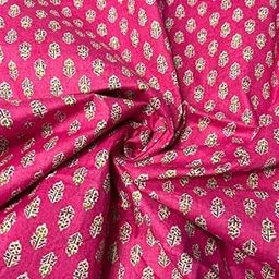 Fashionmart Cotton Fabric Material Sanganeri Printed Hand Print Cotton Fabric Print Women Dress Material Running Jaipuri Women Dress Material Kurtis Natural 43" Inches (5 Meter)-picture-31
