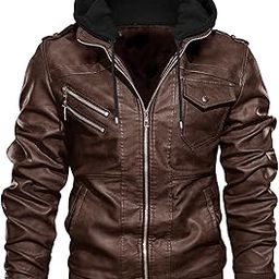 Men's Black Faux Leather Jacket with Zipper, Multiple Pockets, and Hooded Design-picture-22