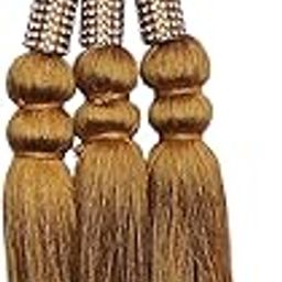 VTN Women's Patiala Shahi Paranda/Parandi Traditional Hair Accessory Braid Tassles/Hair Extension/Choti (Black with Golden Color Hangings)-image-93