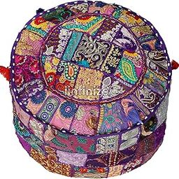 iinfinize Ottoman Pouffes Sitting Mudda Puffies Stool for Living Room Patchwork Cotton Pouf Dressing Table Puffy Footstool 16x16x13 Inches-image-94