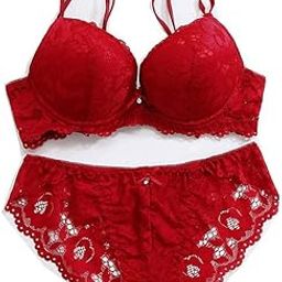 Women's Bra Panty Set Lace Push Up Underwired Solid Lingerie Set Bikini Set for Women Lingerie Set for Women (32B, RED)-35