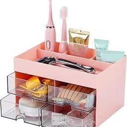 VIPREKHO Desk Organizer and Storage with 4 Drawers for Room Decor Aesthetic Makeup Supplies Skincare Stuff, Office Desk Accessories, Desktop Pen Holder Storage Box | Pink, 1 Pcs-image-93