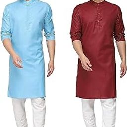 Men's Cotton Kurta Pyjama Set Combo - Pack of 2 | Traditional Ethnic Wear for Festivals & Celebrations-picture-1