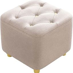 UJEAVETTE Square Footstool Wood Floor Protection Footrest for Bedside Apartment Office Beige-image-10