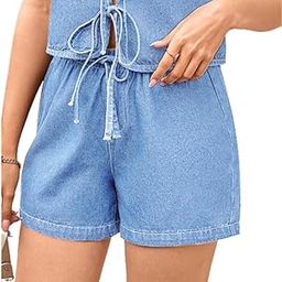 Women’s Summer Washed Lace-Up Vest Waistcoat Top and Shorts Casual Lightweight Outfit-image-69