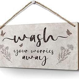 Heuhuww Bathroom Wall Decor-Wash Your Worries Away Sign 6"x12",Inspirational Signs for Bathtub Restroom,Farmhouse Rustic Washroom Laundry Powder Room Decor, Housewarming Gift-image-27