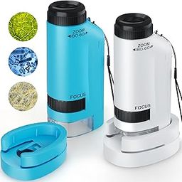 Portable Microscope for Kids zoom 60x-180x,Handheld Mini Microscope STEM&Science Toy,LED Pocket Microscope,Little Scientist Microscope with 12pcs Slides,Gifts for3,4,5,6,7,8,9,10Girls Boys（Blue&White）-0
