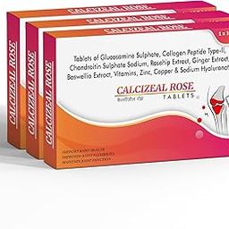 Calcizeal Rose Tab | Joint Support Supplement with Collagen & Glucosamine Chondroitin, Seed Extact with Vitamin C & D3 | Joint Cartilage Support & Muscle Health | Joint Pain Tablets - 30 Tab-106