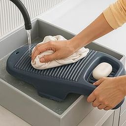 Kuber Industries Plastic Hand Washboard for Washing Clothes with Soap Holder | Mini Wash Board for Clothes | Laundry Cleaning Tool for Kids Handkerchief Socks and Dresses | Grey-image-16