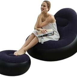 Cravexa Inflatable Lounge Chair with Footrest 2-in-1 Air Sofa for Adults, Folding Portable Lazy Recliner with Pump for Indoor Living Room, Bedroom, Office, Outdoor Camping (Navy Blue)-image-59
