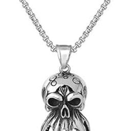 Mens Vintage Octopus Skull Silver Zinc And Metal Pendant Necklace Chain For Men And Boys Anish65-picture-15