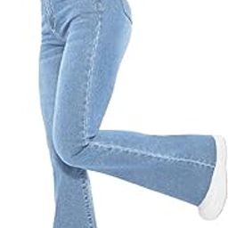Women's & Girls' Solid High Waist Flare Leg Stretcheble Denim Jeans-image-39