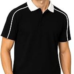 Black Polo T-Shirt with Contrast White Collar & Piping for Men and Boys-image-9