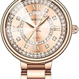 Women Watches Analog Quartz Stainless Steel Rose Gold Luxury Elegant Diamond Watch for Ladies Stylish Waterproof Small Wrist Watch-image-4
