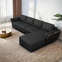 GRAPEWOOD Logan 6 Seater RHS L Shaped Sofa Set for Living Room (Black Fabric) Premium Fabric Sofa Set-image-98