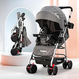 BAYBEE Convertible Infant Baby Pram Stroller For Newborn Babies With 3-Position Adjustable Seat & Canopy, Reversible Bassinet & 5 Point Safety Belt|Baby Stroller For Toddlers 0 To 3 Years (Grey)-3