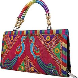 Craft Trade Clutch Bags for Women Ethnic Rajasthani Embroidered Mirror Work Cotton Hand Bags for Girls Handmade Purses for Ladies-image-67