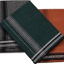 Hornbill Enterprises Cotton Men's Kerala Style Cotton Dhoti Single size -1.9 meters Black Border Set 3-23