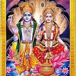 Lord Lakshmi Narayan/Lord Vishnu With Lakshmi Mata Rectangular Photo Frame For Wall/Table/Pooja Room (7x9 inches, Acrylic Glass) Golden-20
