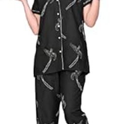 Women's Rayon Printed Night Suit Set, Soft & Comfortable Loungewear Pajama Set with Short Sleeve Shirt & Full Length Pants, Relaxed Fit Sleepwear (Multiclours)-10